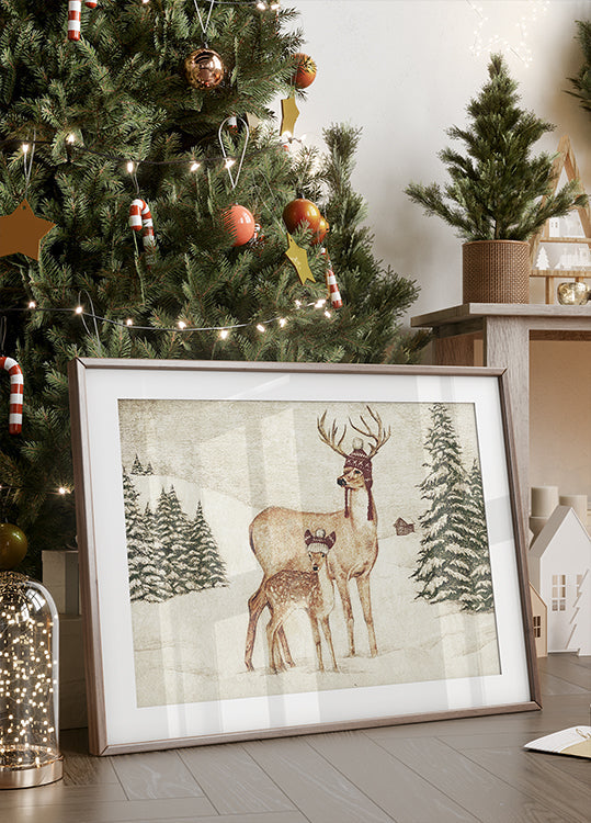 Deer Wearing Cozy Hats Plakat
