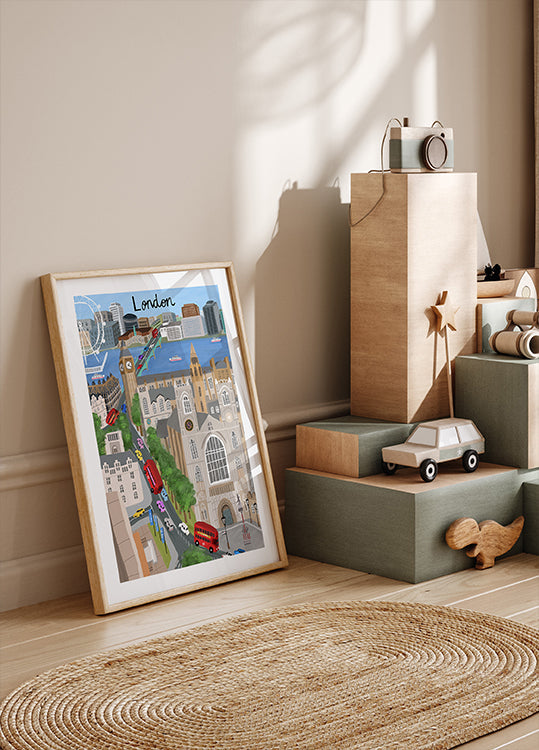 Ciudad de Londres con vista al río Támesis y el Big Ben de la artista Carla Daly Póster