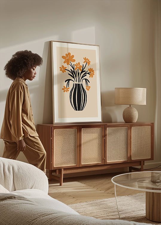 Póster Flores de jarrón naranja