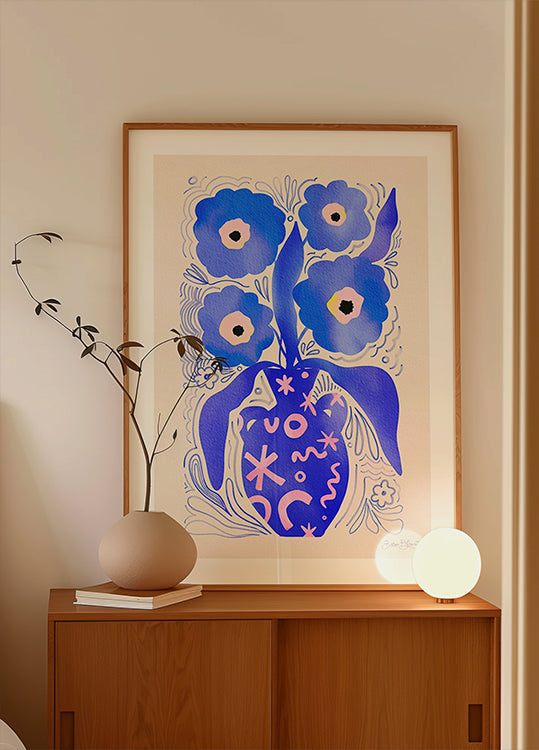 Homenaje a Matisse de flores azules Póster