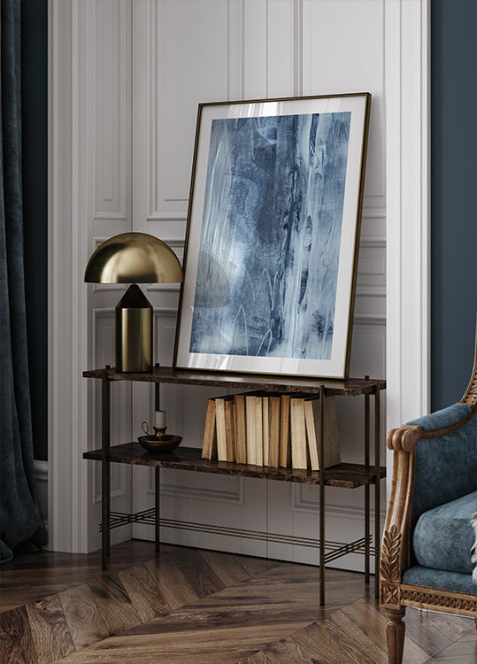 Textura azul que fluye líneas verticales Póster