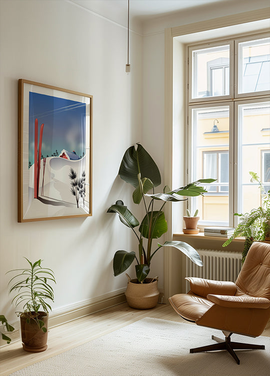 Cartel de paisaje de esquí.