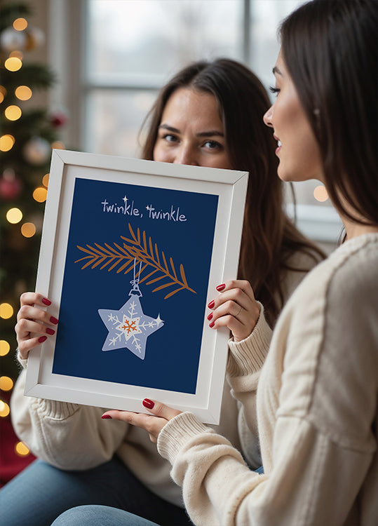 Alegre centelleo estrella de Navidad azul Póster