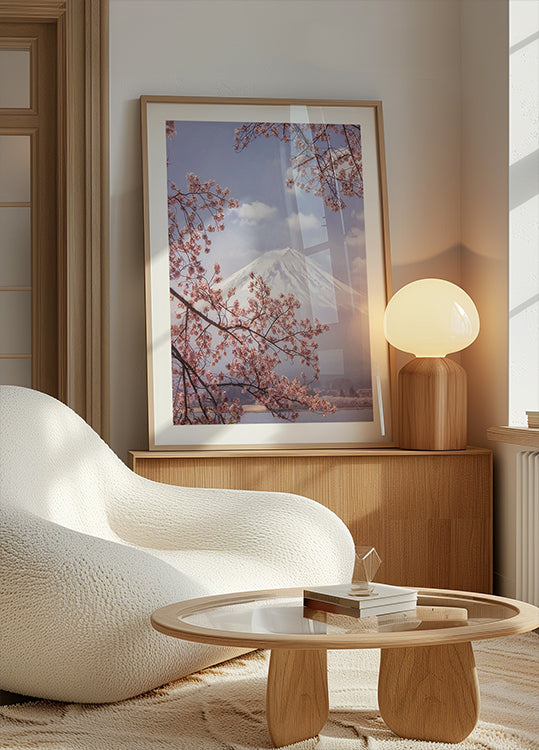 Monte Fuji en las flores de cerezo Póster