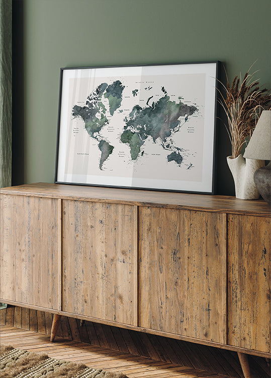 Mapa mundial en acuarela con ciudades, Makoa (NUEVO)