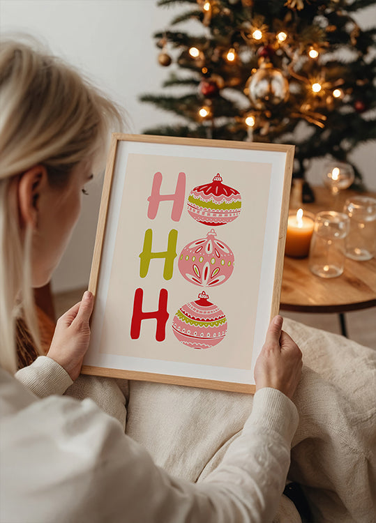HoHoHo pequeña y alegre ilustración navideña Póster