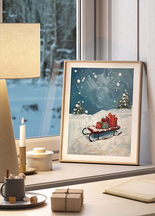 Schlitten mit Geschenken Póster