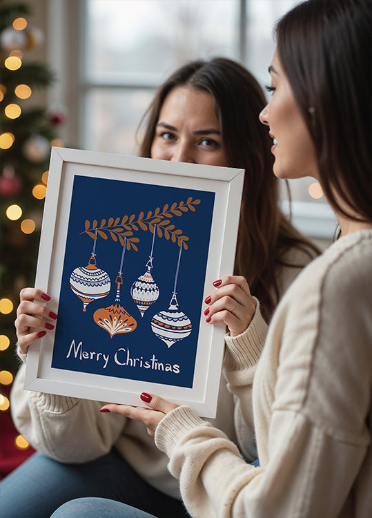 Póster Pequeños adornos navideños alegres azules