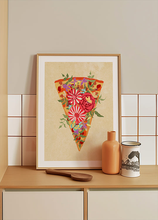 Rebanada de pizza de flores