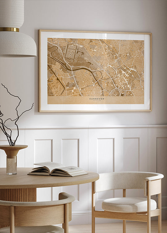 Mapa antiguo en sepia del centro de Hannover, Alemania (NUEVO)