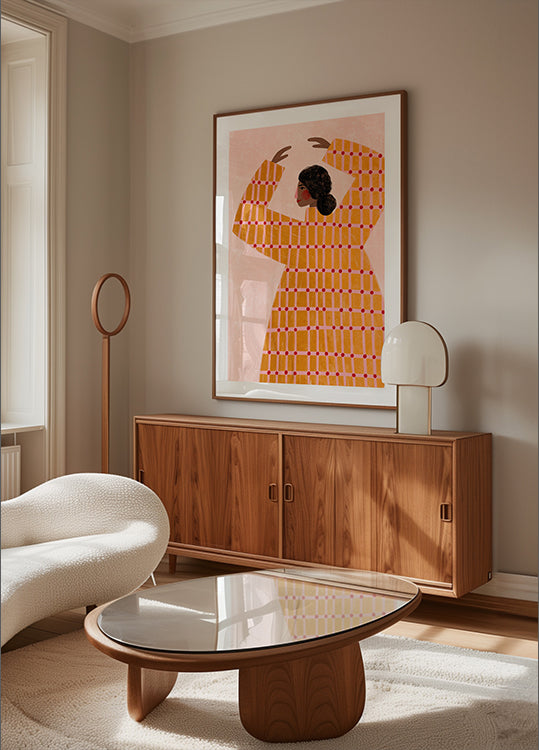 La mujer del vestido de cuadros Póster