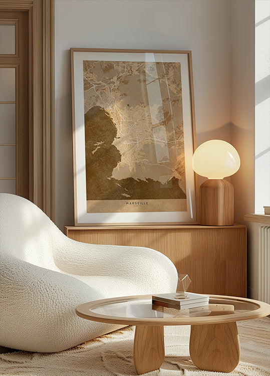 Mapa vintage en sepia de Marsella, Francia Póster