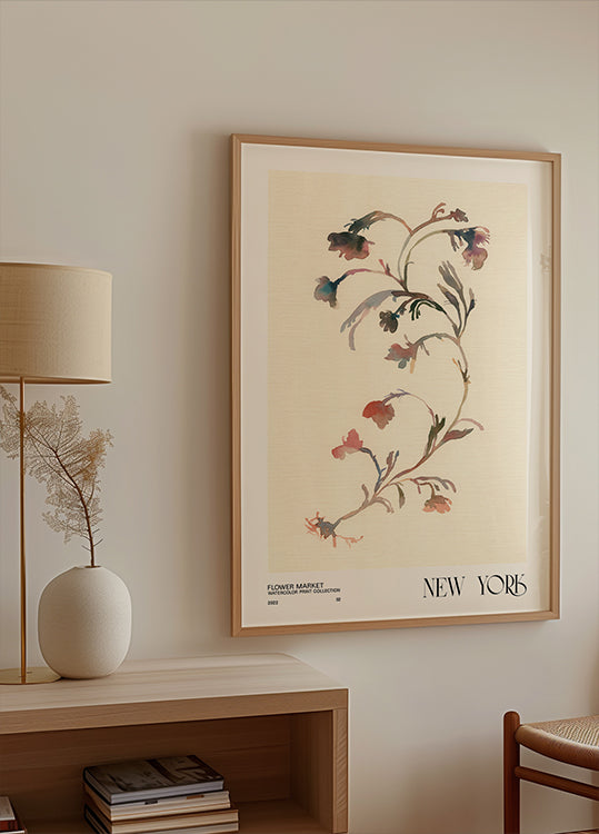 Colección de estampados de acuarela. Mercado de flores - Nueva York