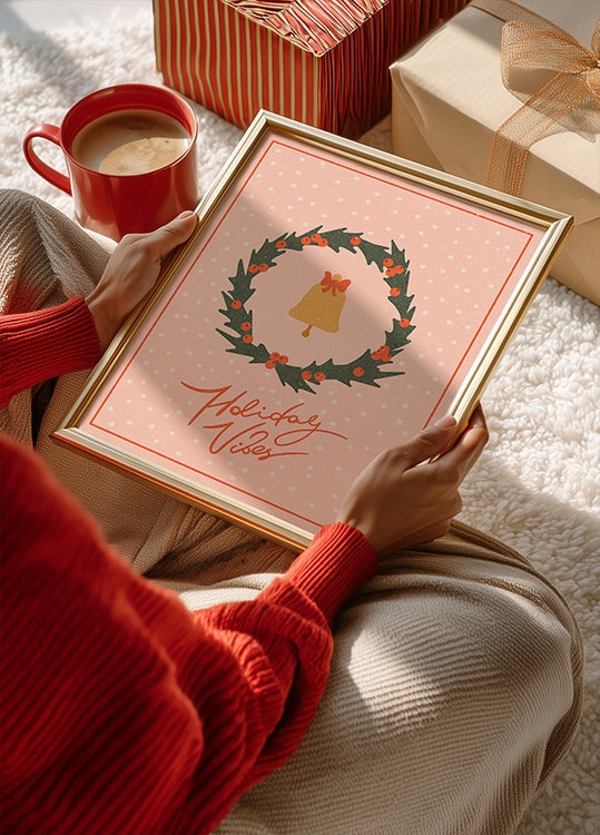 Póster Corona de Navidad con campana y arco