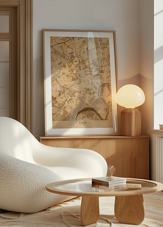 Mapa vintage en sepia del centro de Frankfurt, Alemania (NUEVO)