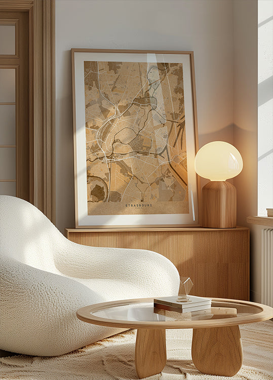 Mapa vintage sepia de Estrasburgo Francia (NUEVO)