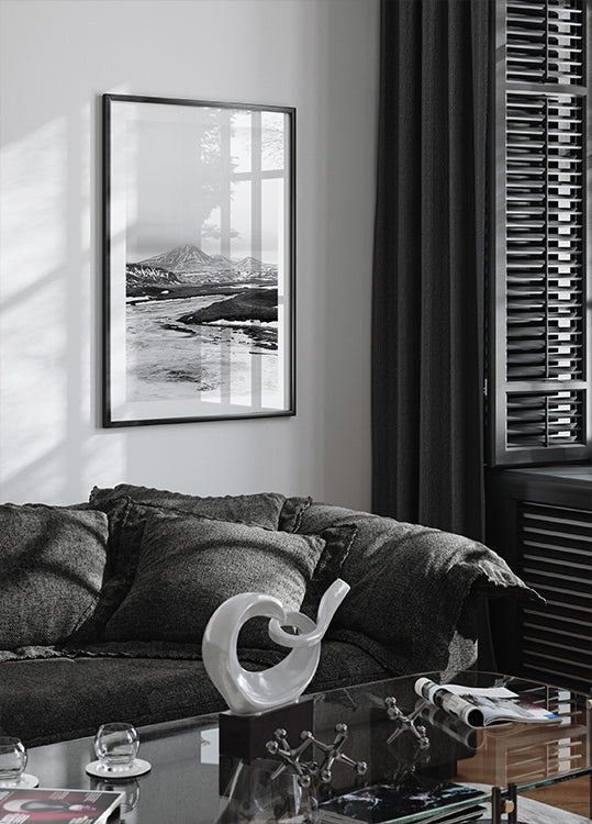 Río congelado Islandia en blanco y negro Póster