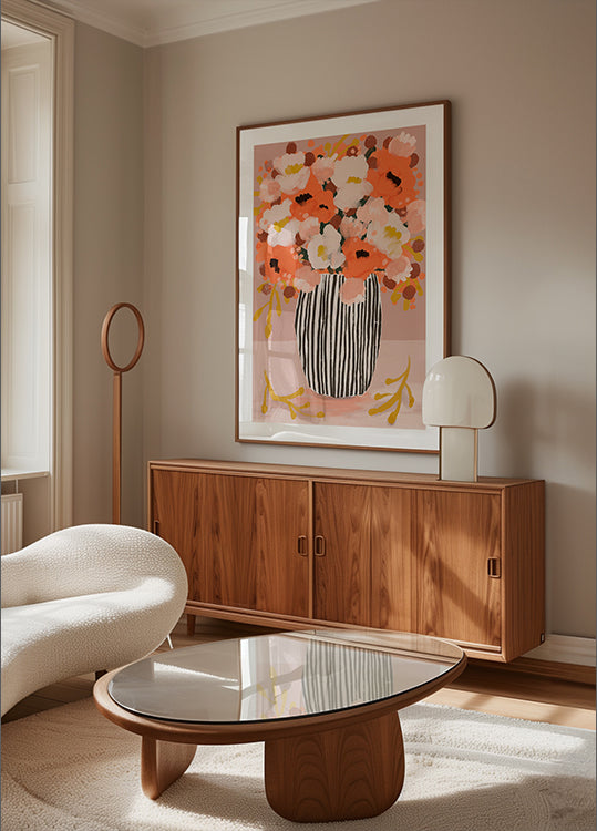 Flores de jarrón a rayas Póster