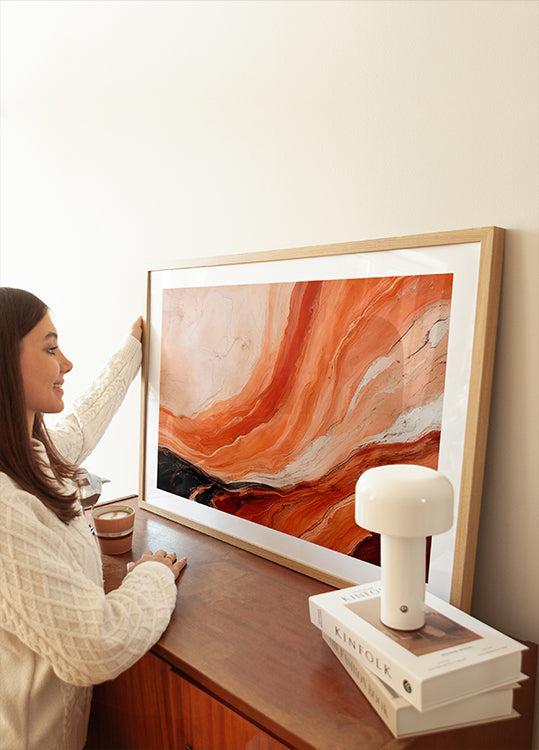 Póster Efecto jaspeado naranja y beige