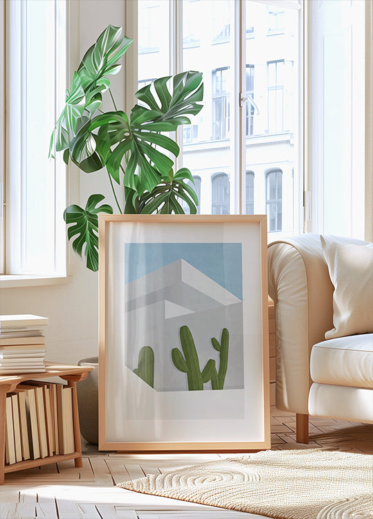 Sombras de cactus, arquitectura moderna del desierto Póster