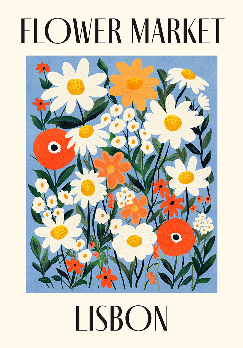Póster Mercado de flores Lisboa Portugal