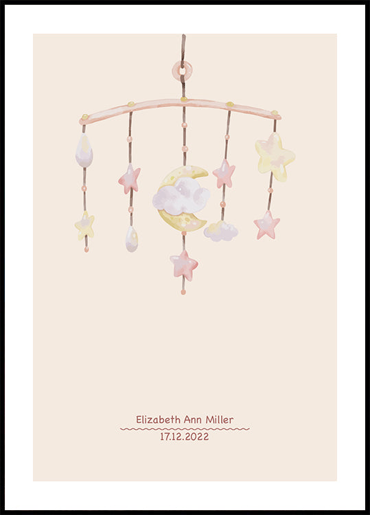Baby Mobile, Pastel Nursery Personalized Plakat - Posterbox.dk