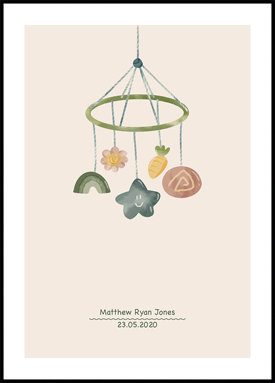 Baby Toy Mobile, Personalized Birth Plakat - Posterbox.dk
