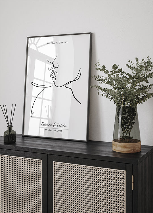 Couple Kissing Line Art Personalized Plakat - Posterbox