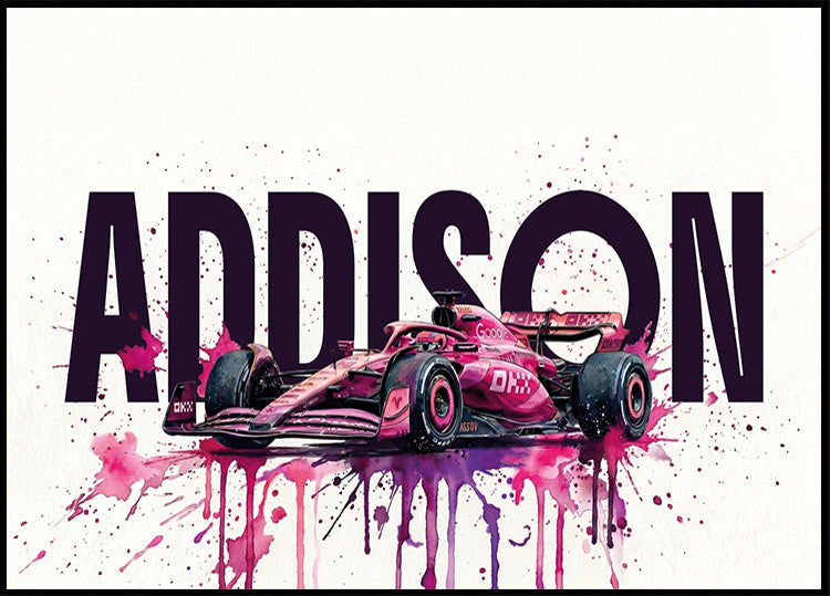 Pink Racing Car with Name Personal - Posterbox