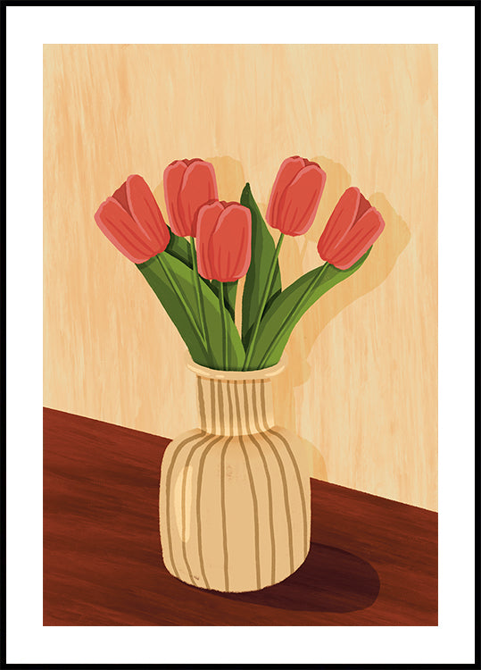 Pink Tulips in Vase Plakat - Posterbox.dk