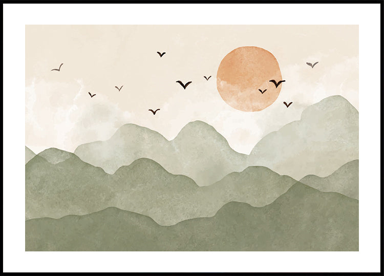 Watercolor Sunrise in the Mountains Plakat - Posterbox.dk