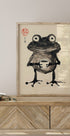 Zen Frog with Tea, Japanese Ink Art Plakat - Posterbox.dk