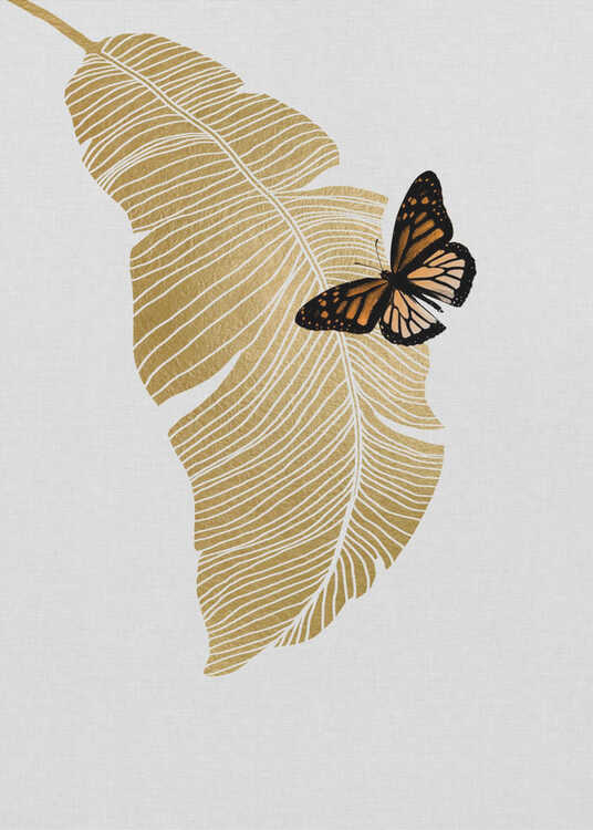 Mariposa y hoja de palma Póster