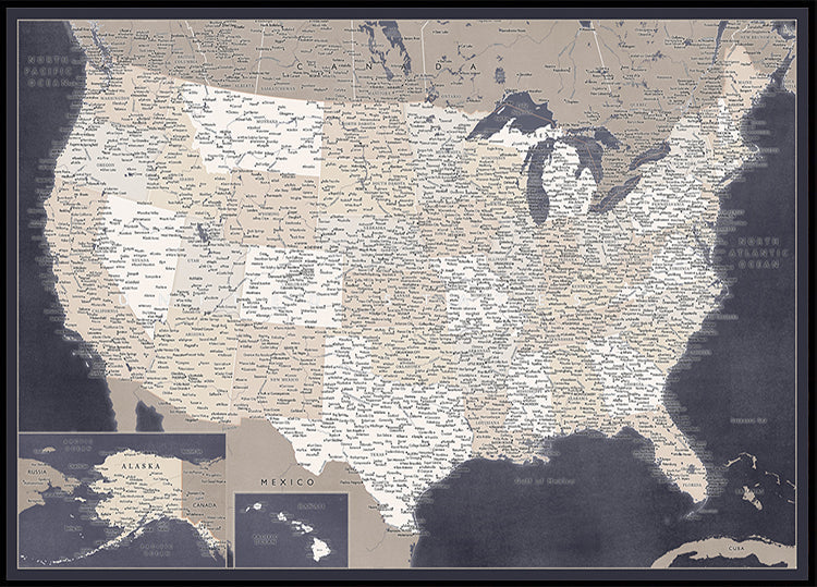 Highly detailed map of the United States, Glyn Plakat - Posterbox