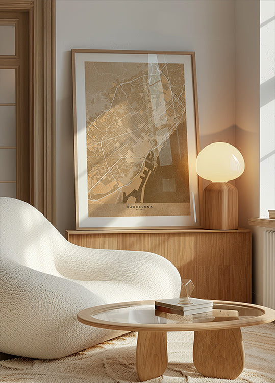 Map of Barcelona (Spain) in sepia vintage style Plakat - Posterbox