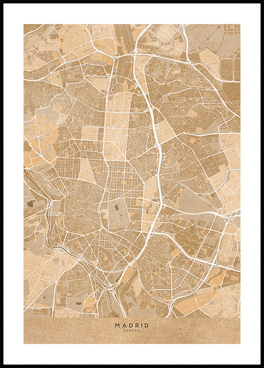 Map of Madrid (Spain) in sepia vintage style Plakat - Posterbox