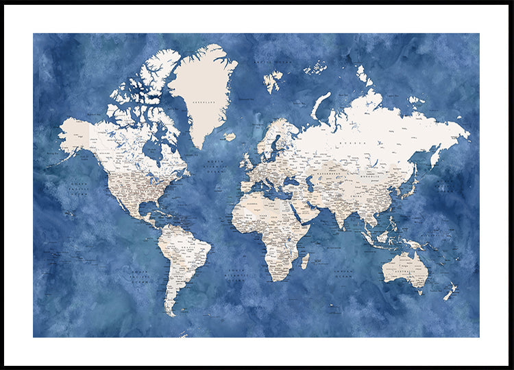 Detailed world map with cities, Sabeen Plakat - Posterbox