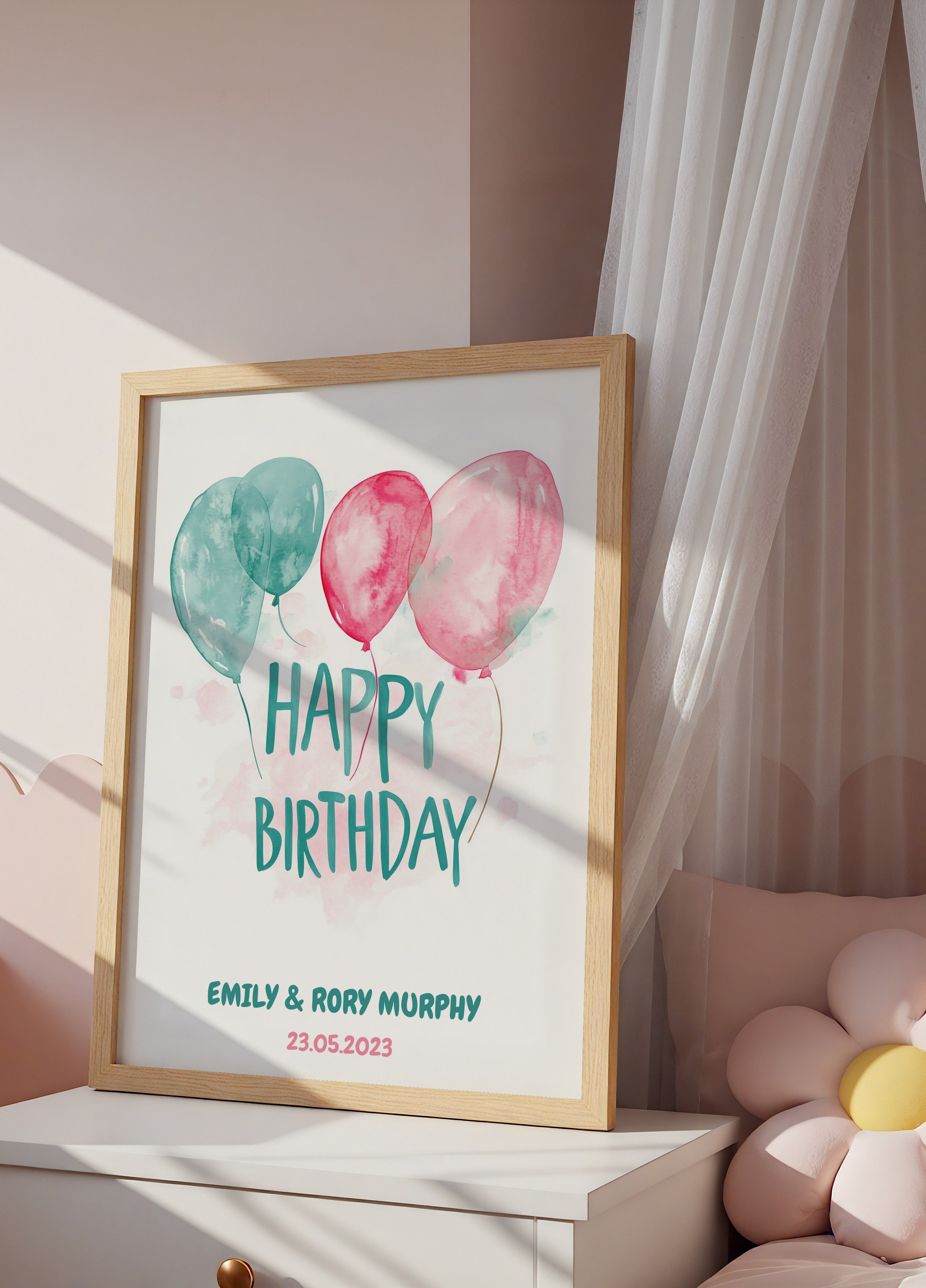 Póster Globos de acuarela de cumpleaños personalizados