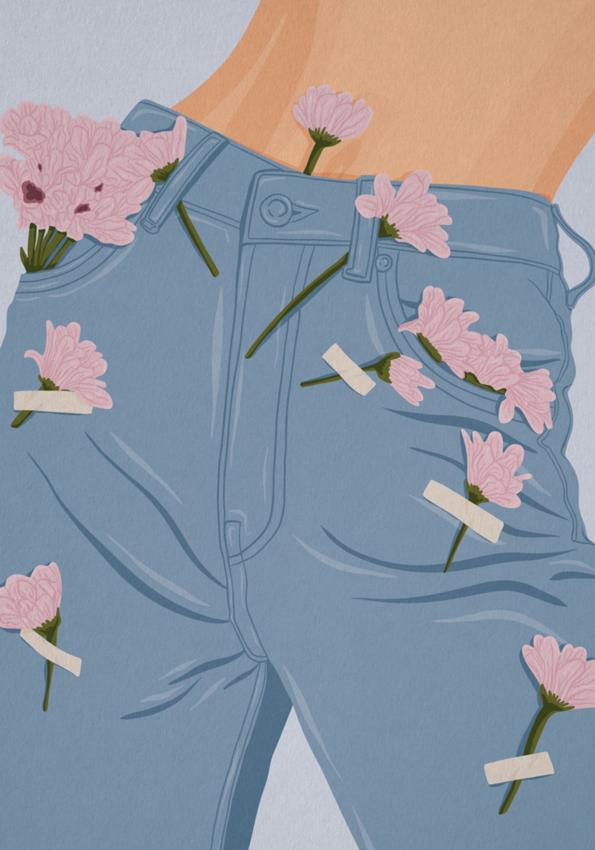 Flores rosadas en jeans