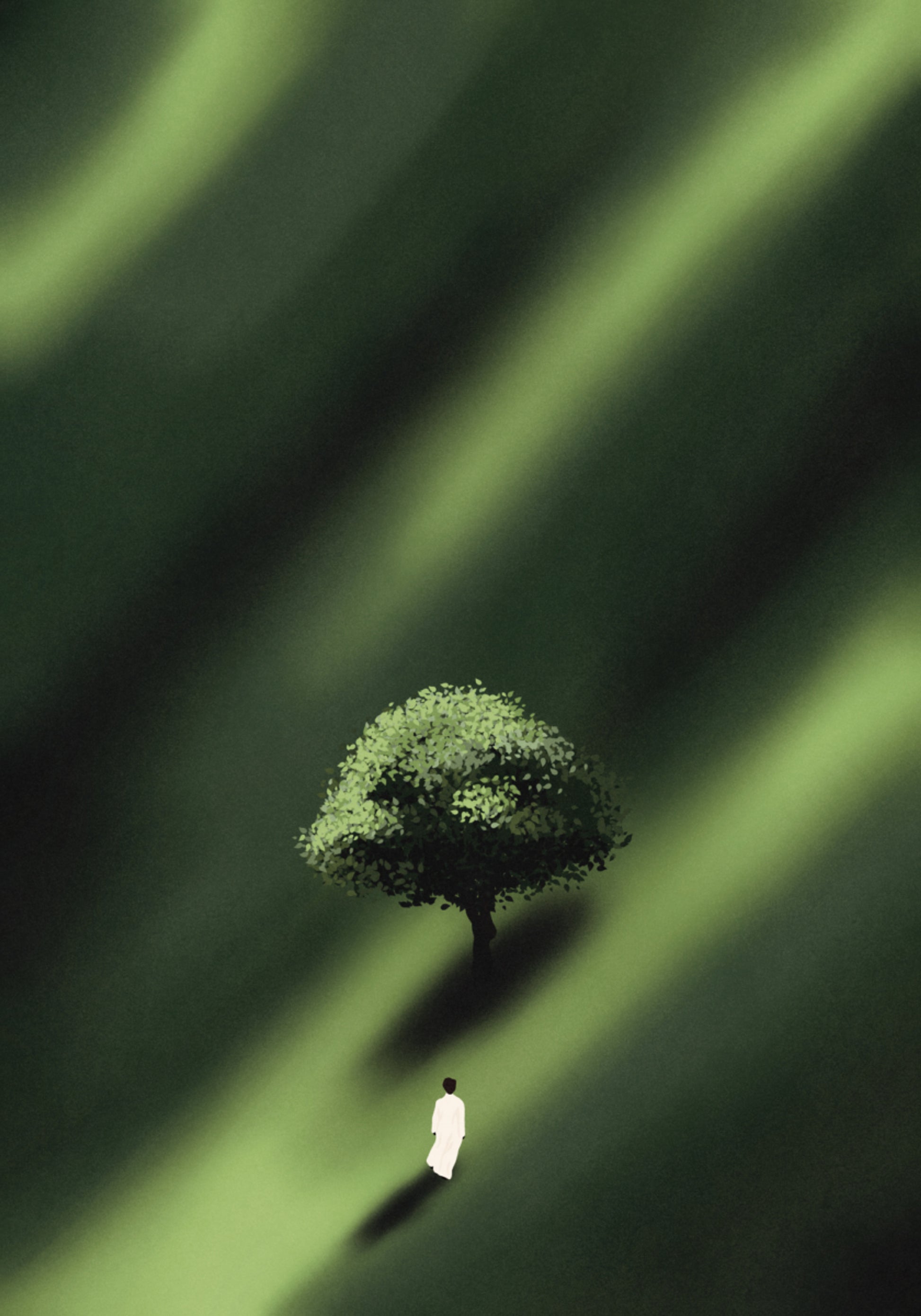 Camino verde de figura solitaria