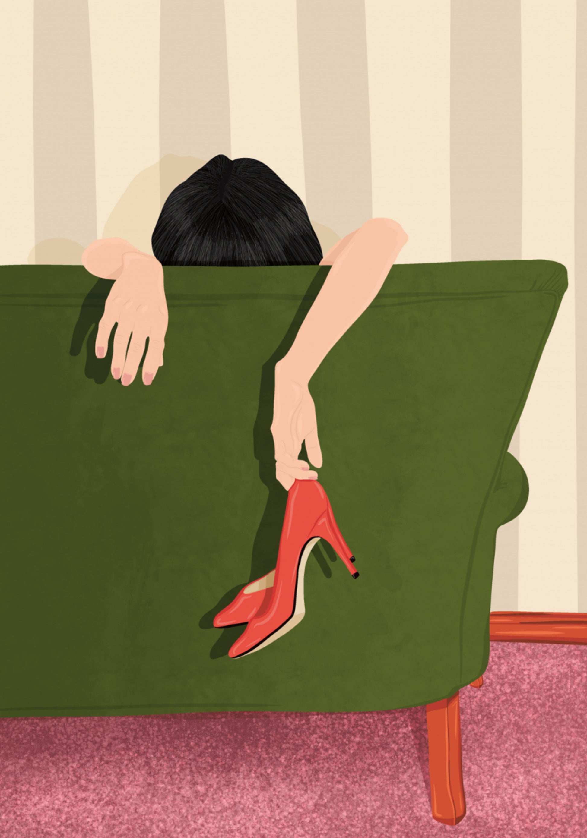 Mujer Descansando Tacones Rojos