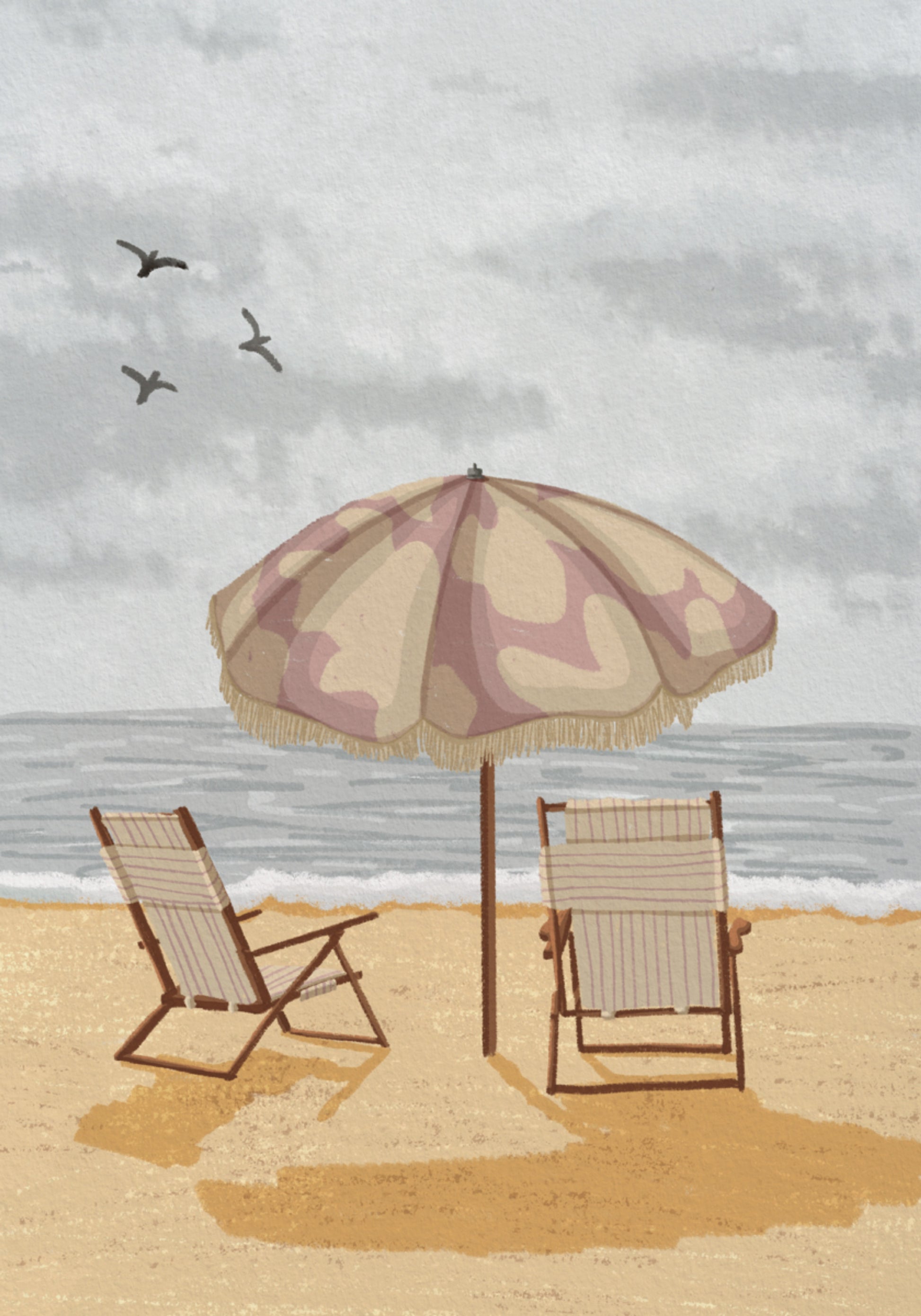 Sillas con sombrilla junto al mar