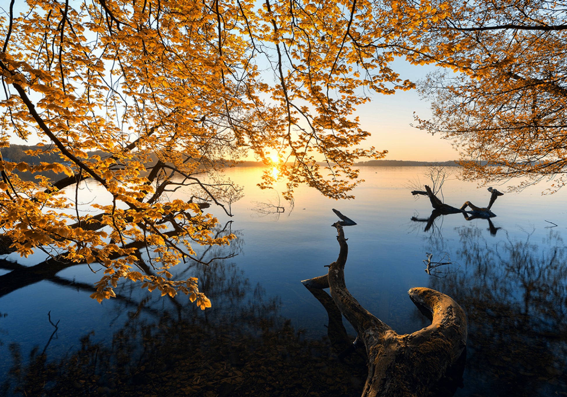 Amanecer Dorado Del Lago Otoño