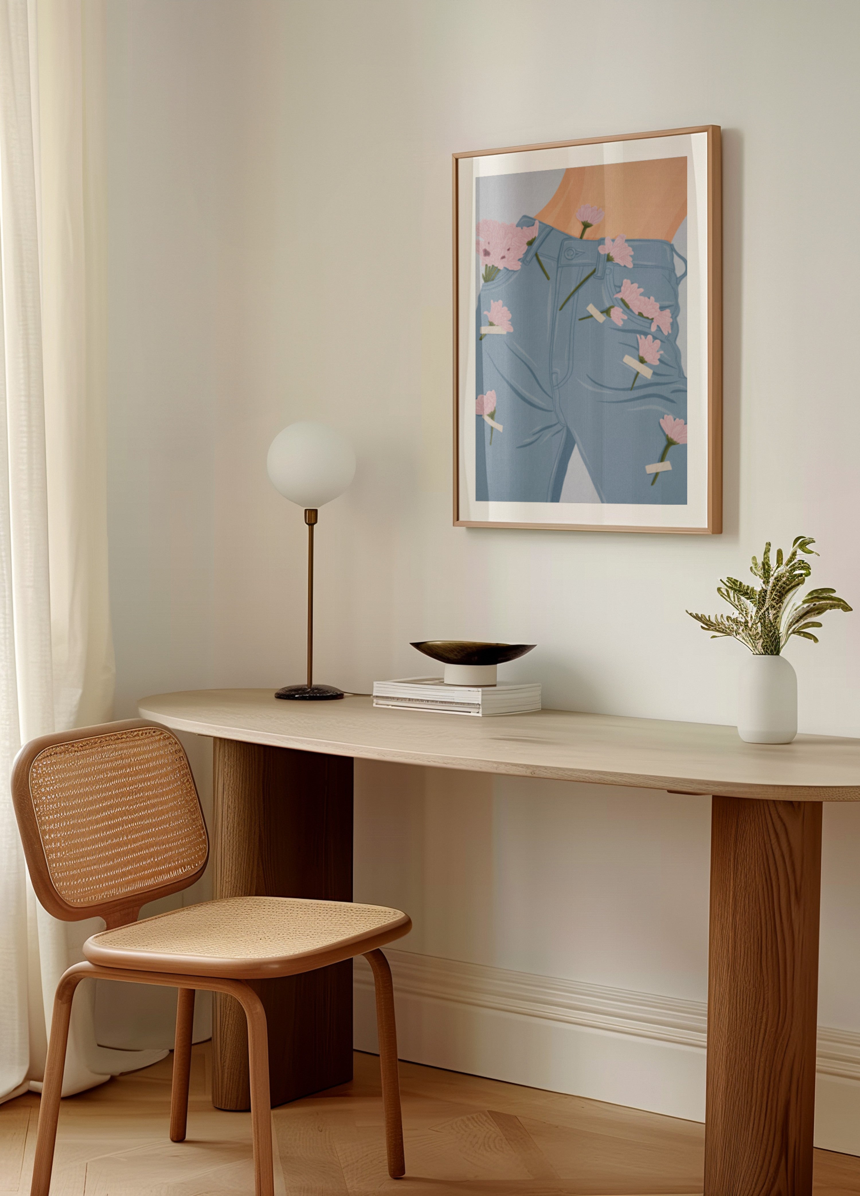 Flores rosadas en jeans