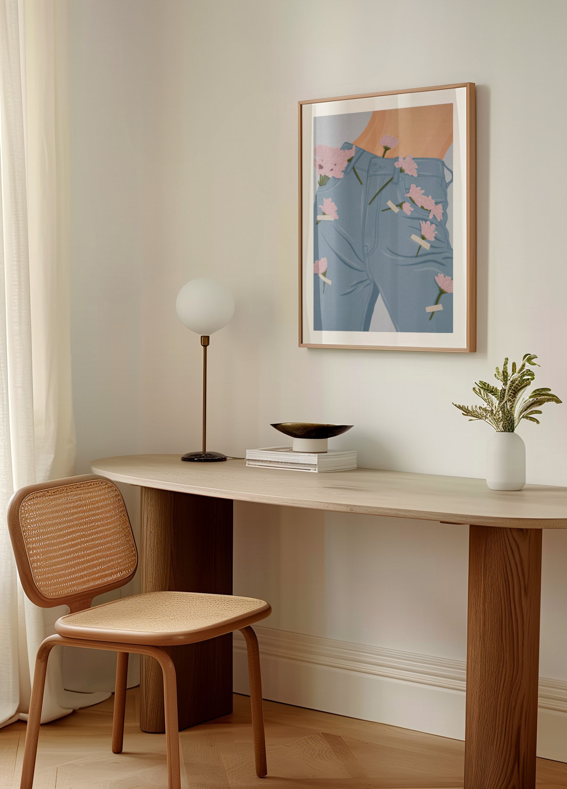 Flores rosadas en jeans