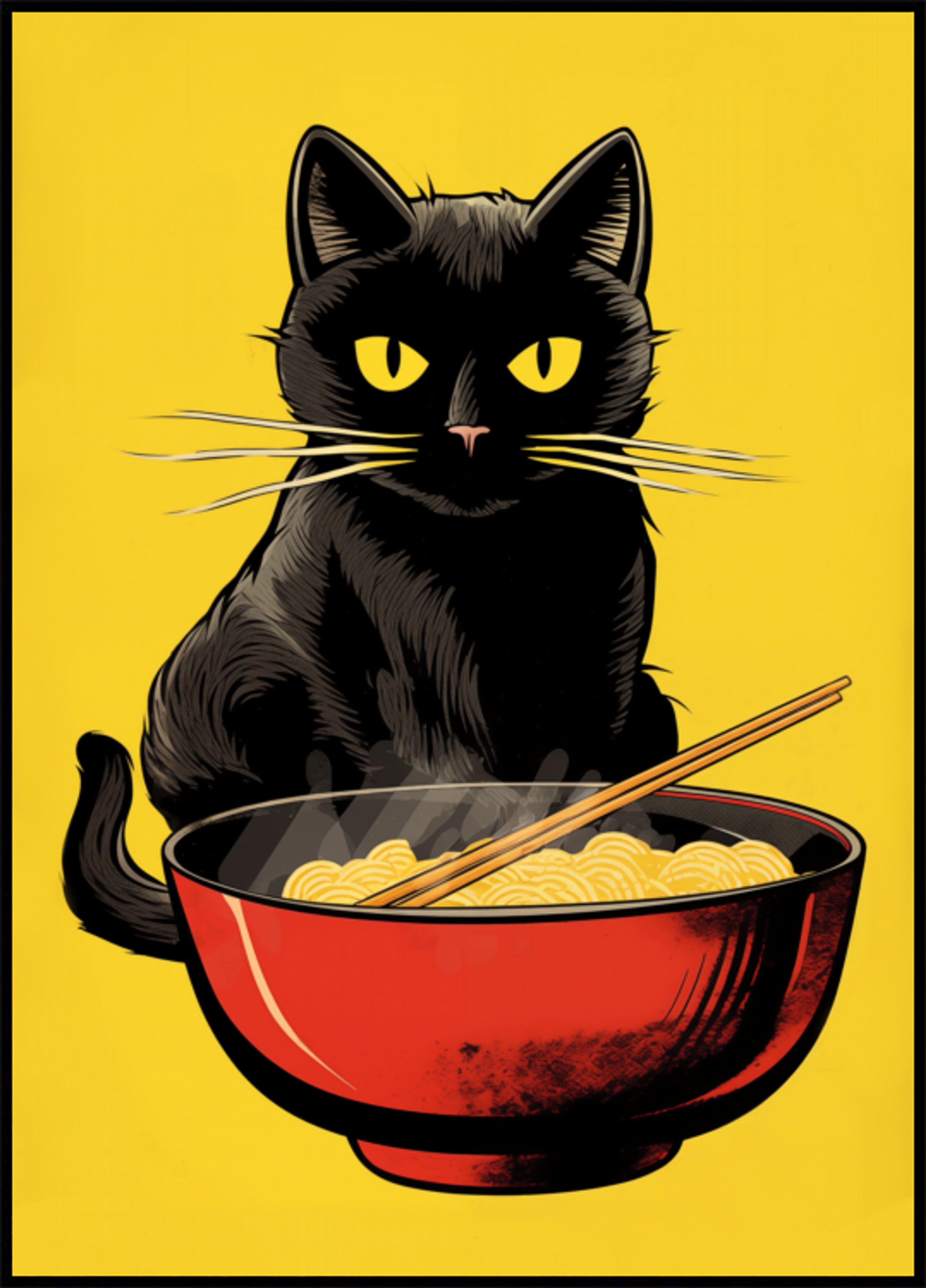 Tazón de ramen de gato negro