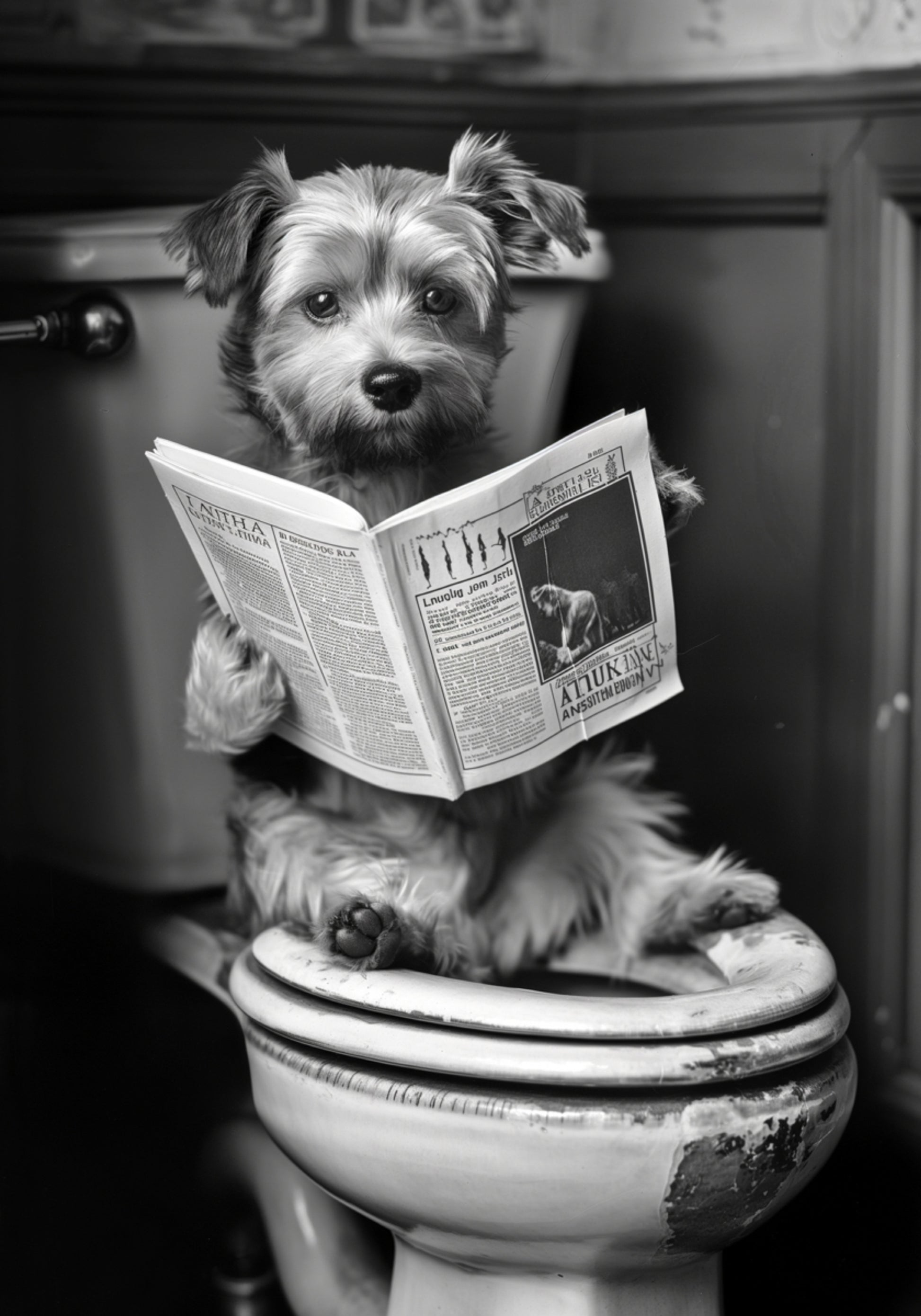 Perro gracioso en el baño