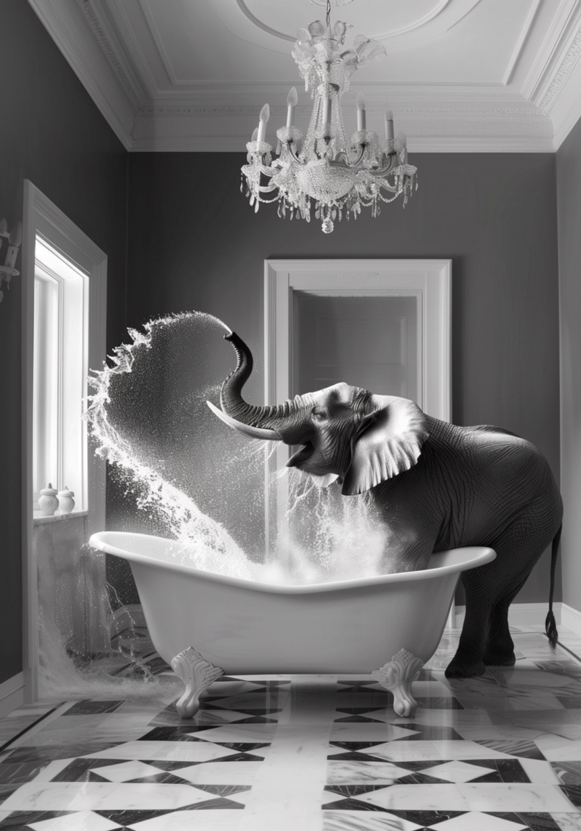 Baño de elefante juguetón