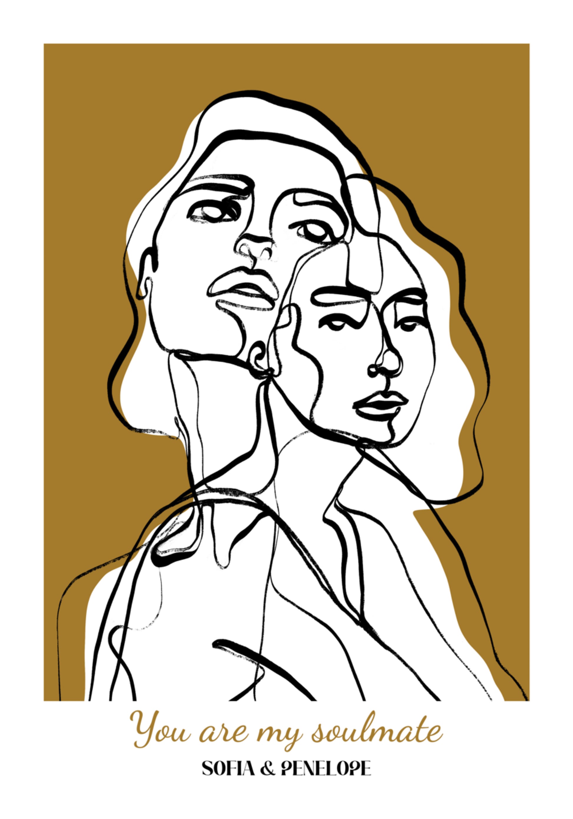 Arte lineal abstracto de dos mujeres sin personalización.