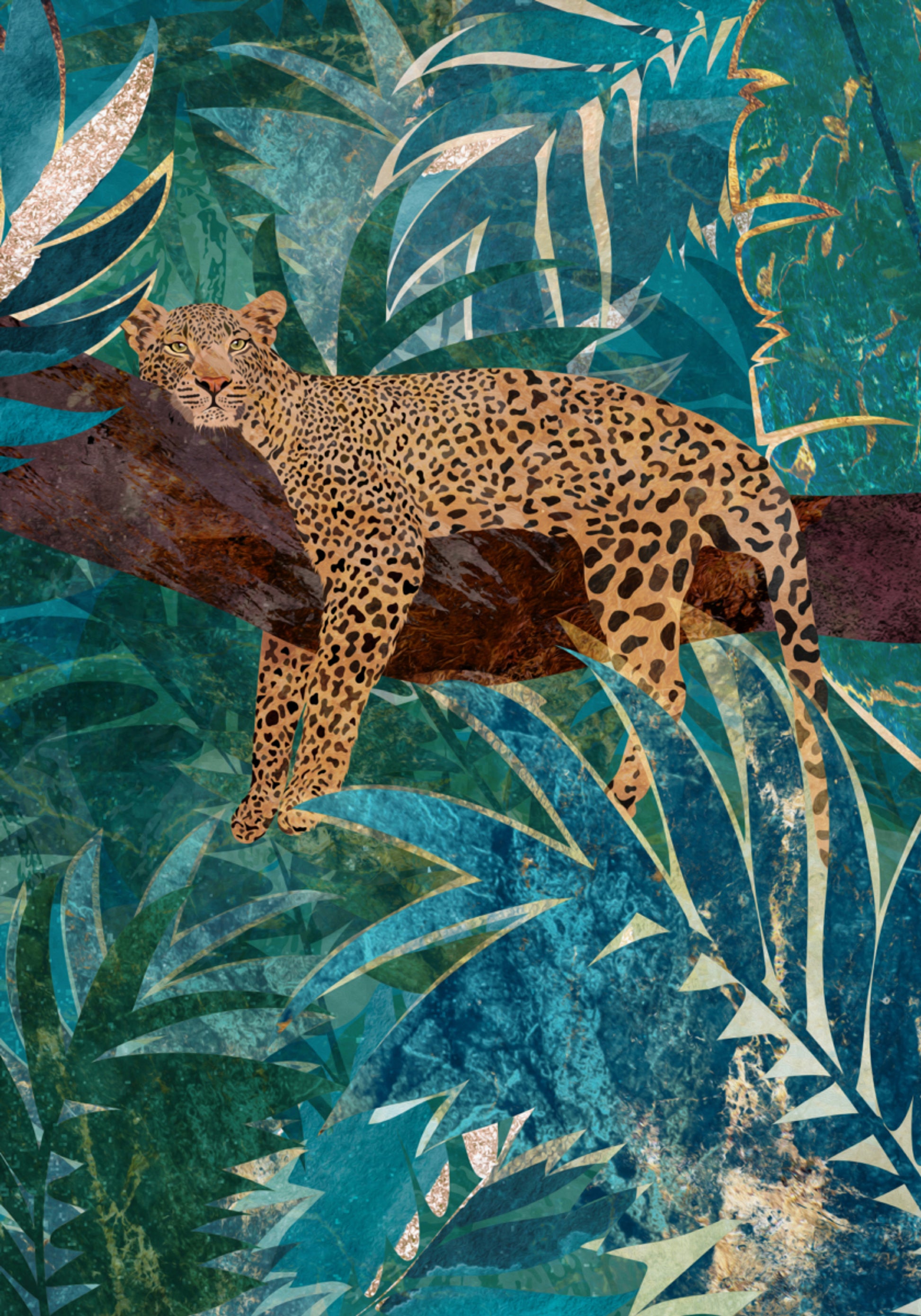Leopardo de la selva verde azulado